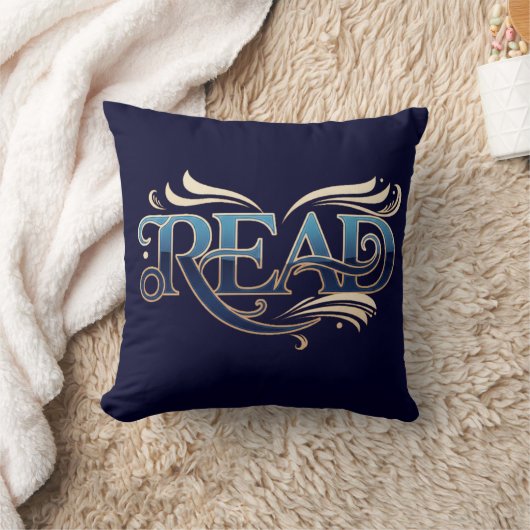 Royal Ornate Blue & Gold "READ" Masterpiece クッション (ブランケット)