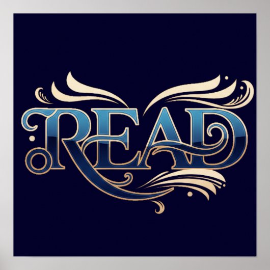 Royal Ornate Blue & Gold "READ" Masterpiece ポスター (正面)