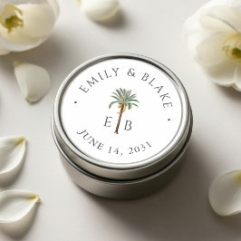 Royal Palm Logo Elegant Tropical Monogram Wedding ラウンドシール