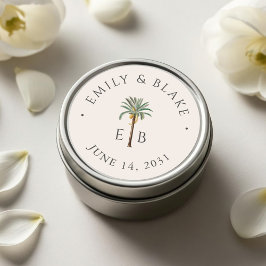 Royal Palm Logo Elegant Tropical Monogram Wedding ラウンドシール