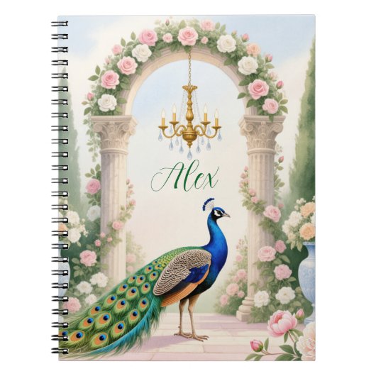 "Royal Peacock Garden" Personalized Spiral Noteboo ノートブック (正面)