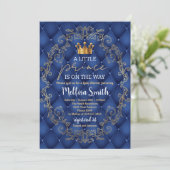 Royal Prince Baby Shower Blue Gold Rattle Ethnic 招待状 (スタンド正面)