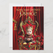 Royal Prince Baby Shower Red Gold Chair 招待状 (正面)
