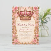 Royal Princess Birthday Party Crown Ornate 招待状 (スタンド正面)
