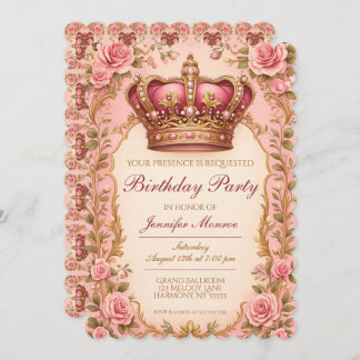 Royal Princess Birthday Party Crown Ornate 招待状