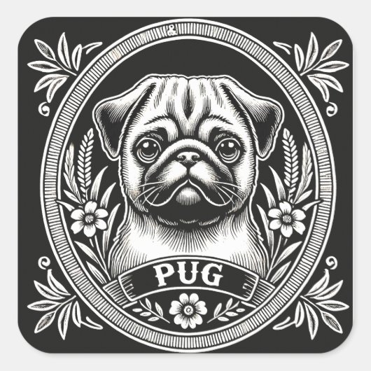 "Royal Pug Portrait" スクエアシール (正面)