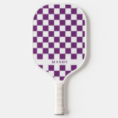 Royal Purple Checkerboard Custom Name ピックルボールラケット (正面)