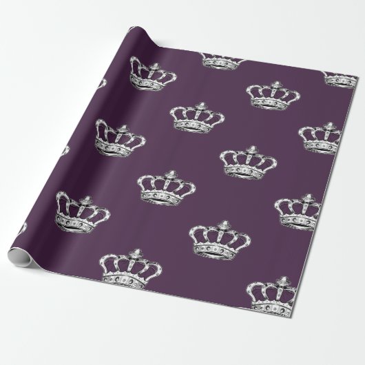 Royal Purple Crown Pattern on Purple Background ラッピングペーパー (アンロールド)