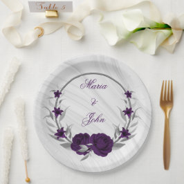 royal purple flowers silver leaves wreath marble ペーパープレート
