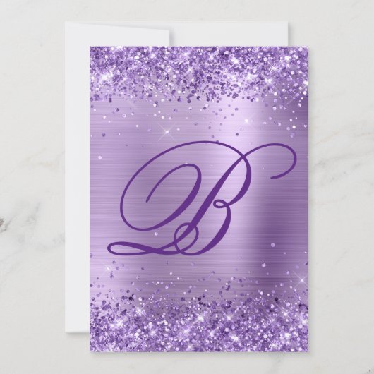 Royal Purple Glitter Brushed Foil 40th Birthday 招待状 (正面)