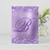 Royal Purple Glitter Brushed Foil 40th Birthday 招待状 (スタンド正面)