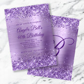 Royal Purple Glitter Brushed Foil 40th Birthday 招待状