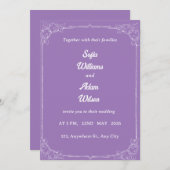 ​Royal Purple & White Filigree Wedding Invitation 招待状 (正面/裏面)