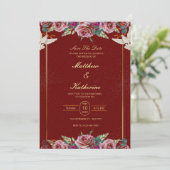 Royal Red & Gold Floral Dove Wedding Invite 招待状 (スタンド正面)