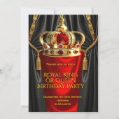Royal Red Gold King Queen Crown Birthday Party 招待状 (正面)