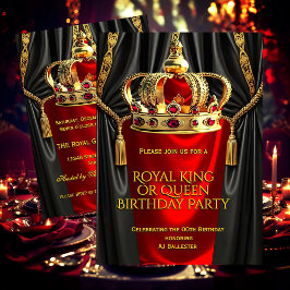 Royal Red Gold King Queen Crown Birthday Party 招待状