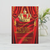 Royal Red Gold King Queen Crown Birthday Party 2 招待状 (スタンド正面)