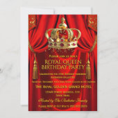Royal Red Gold Queen Crown Birthday Party 招待状 (正面)