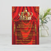 Royal Red Gold Queen Crown Birthday Party 招待状 (スタンド正面)