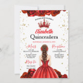 Royal Red Rose Butterfly Quinceañera Invite 招待状 (正面)