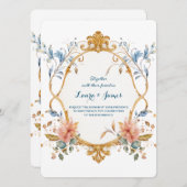 Royal Regal Elegance Floral Golden Ornate Wedding 招待状 (正面/裏面)