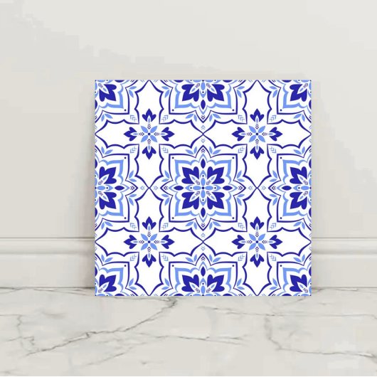 Royal Sapphire Elegant Blue Floral Mosaic タイル