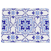 Royal Sapphire Elegant Blue Floral Mosaic ラージペーパーバッグ (正面)