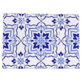 Royal Sapphire Elegant Blue Floral Mosaic ラージペーパーバッグ (裏面)
