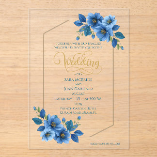 Royal Sapphire Floral Acrylic Wedding Invitation アクリル招待状