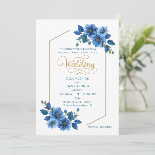 Royal Sapphire Floral Wedding Invitation 招待状 (スタンド正面)