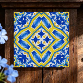 Royal Sapphire Luxurious Blue and Gold Geometric タイル