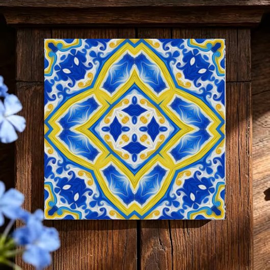 Royal Sapphire Luxurious Blue and Gold Geometric タイル