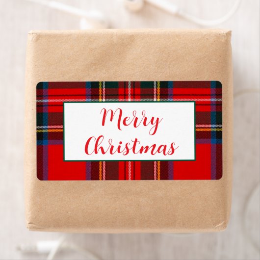 Royal Stewart Christmas Plaid PERSONALIZE Red gift ラベル (インサイチュ)