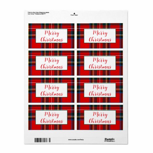Royal Stewart Christmas Plaid PERSONALIZE Red gift ラベル (フルシート)