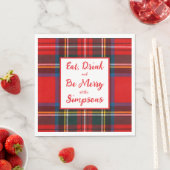 Royal Stewart Eat Drink Be Merry Xmas Plaid スタンダードランチョンナプキン (インサイチュ)