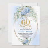 Royal Watercolor Light Blue Hydrangeas 60 Birthday 招待状 (正面)