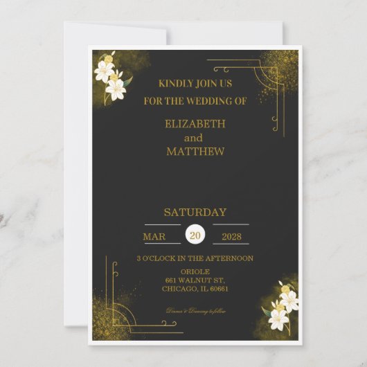 Royal wedding invitation in black and gold 招待状 (正面)