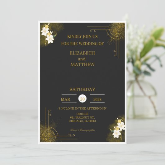 Royal wedding invitation in black and gold 招待状 (スタンド正面)