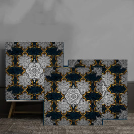 Royal White and Gold Mandala Baroque elegant flora タイル