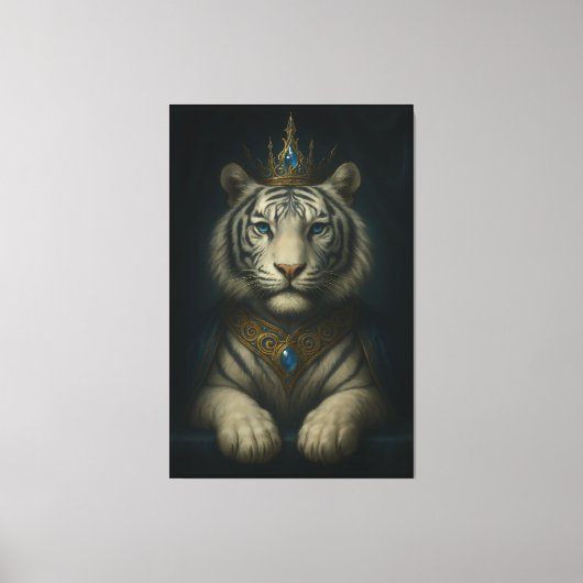 Royal White Tiger King – Blue Jewel Crown  キャンバスプリント (正面)