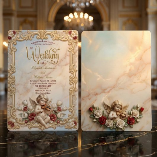 Royalcore Baroque Cherub Violin Art Wedding   招待状