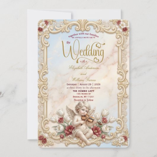 Royalcore Baroque Cherub Violin Art Wedding   招待状 (正面)