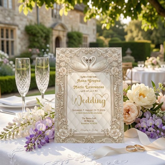 Royalcore Rococo Gold Swans Fairytale Wedding 招待状