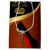 Royalityパリのハイヒール及び金ゴールドの王冠 ミディアムペーパーバッグ (裏面)