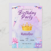 Royaltにカラフル合うバースデーよくはしゃぐタパーティー 招待状 (正面/裏面)