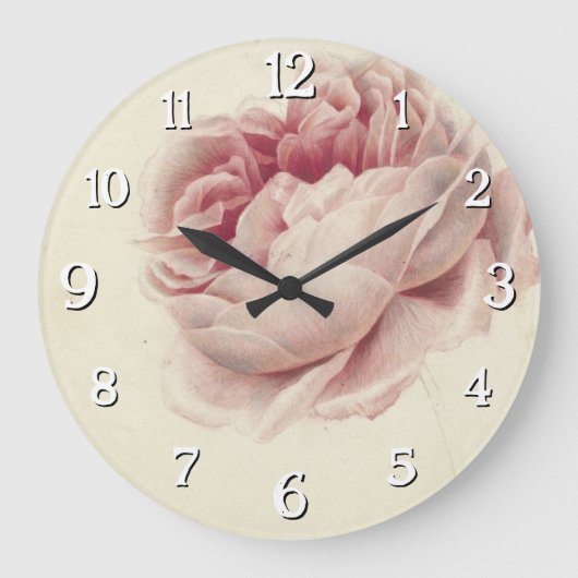 Roze Roos (1792) – タイムレスヴィンテージ植物芸術 ラージ壁時計 (正面)