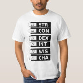 RPGのファンタジーの能力スコアのSTR詐欺DEX INT WIS CHA Tシャツ (正面)
