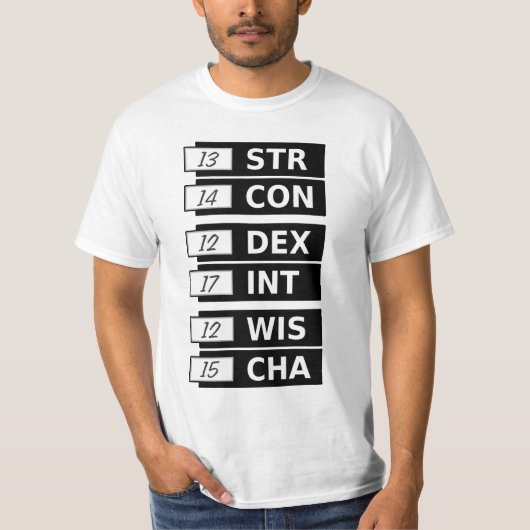 RPGのファンタジーの能力スコアのSTR詐欺DEX INT WIS CHA Tシャツ (正面)