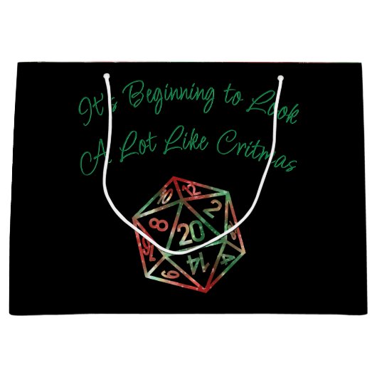RPGクリスマス | クリスマスファンタジーテーブルトップゲーマーサイコロ ラージペーパーバッグ (正面)