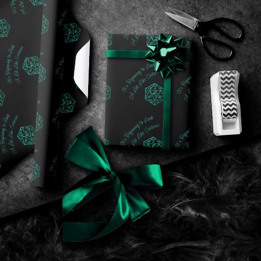 RPGクリスマス | ティール(緑がかった色)グリーンテーブルトップレトロゲーマーサイコロ ラッピングペーパー